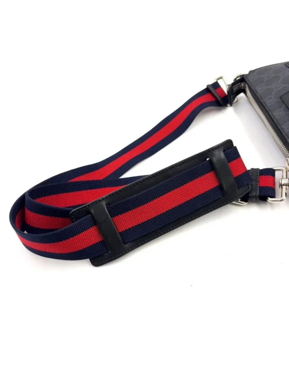 Gucci GG Supreme Small Messenger Bag Leather Navy Black Red Silver